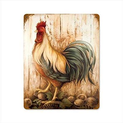 Retro Vintage Metallschild Blechschild Hahn Huhn Outdoor Garten Haus Bar Küche Wanddekoration Schild 12X8Zoll