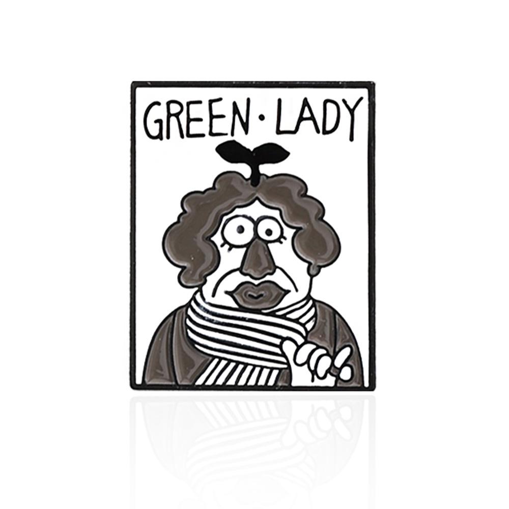 Quirky Badge: Fun Character with Green Plants & Bird s Nest Head Brooch