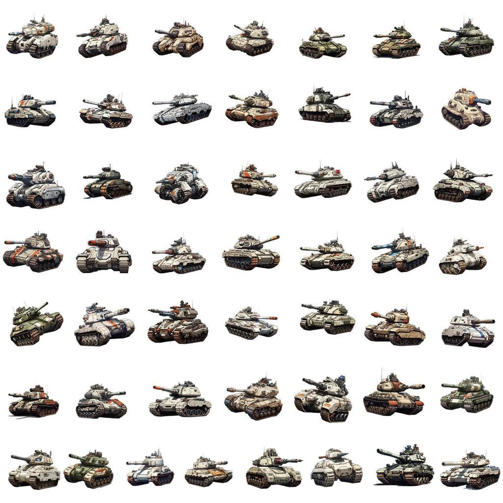 50 Cartoon Military Equipment Stickers for Phone & Computer - Waterproof Decorative Stationery Stickers