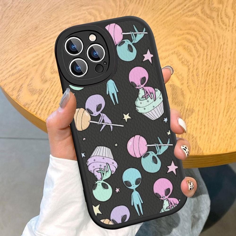 Estetyka Uroczy Kreskówkowy obcy kosmiczny Etui na telefon Twarda Skóra Dla iPhone 14 13 12 Mini 11 14 Pro Max Xs X Xr 7 8 Plus Fundas