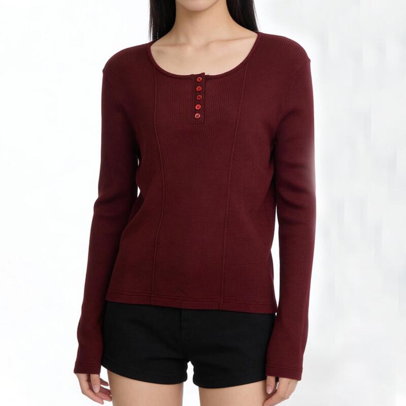 

Jinjv Women s Wool Blend Half-Placket Knit Top M