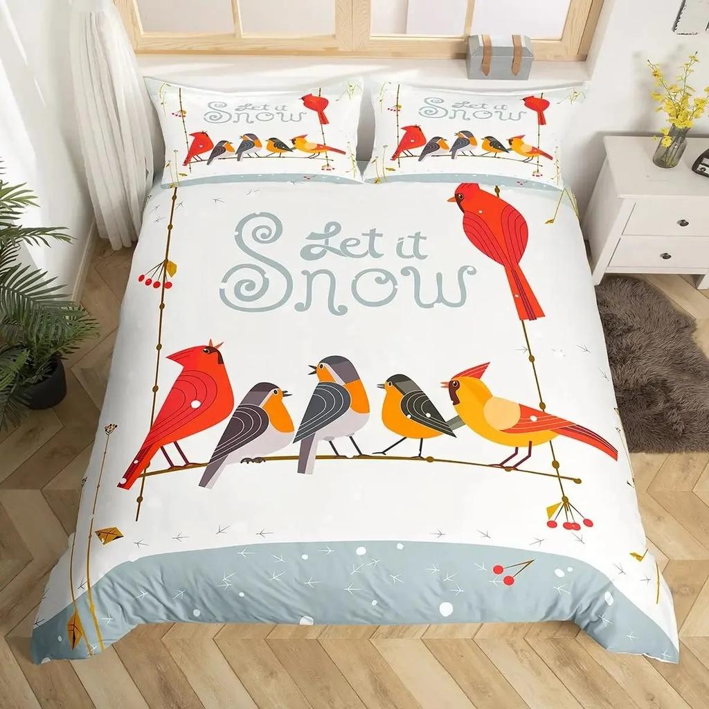 Cartoon Birds Duvet Cover SetWatercolor Cute Music Animal Bedding Set Comforter CoverChildlike Style Quilt Cover Set Full Size
