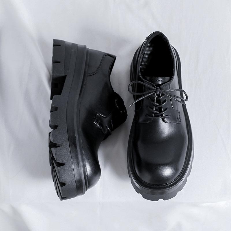 Men Casual Leather Derby Shoes Thick Sole Big Toe Trendy Lace Up Heightened Shoes Fashion Business Footwear
