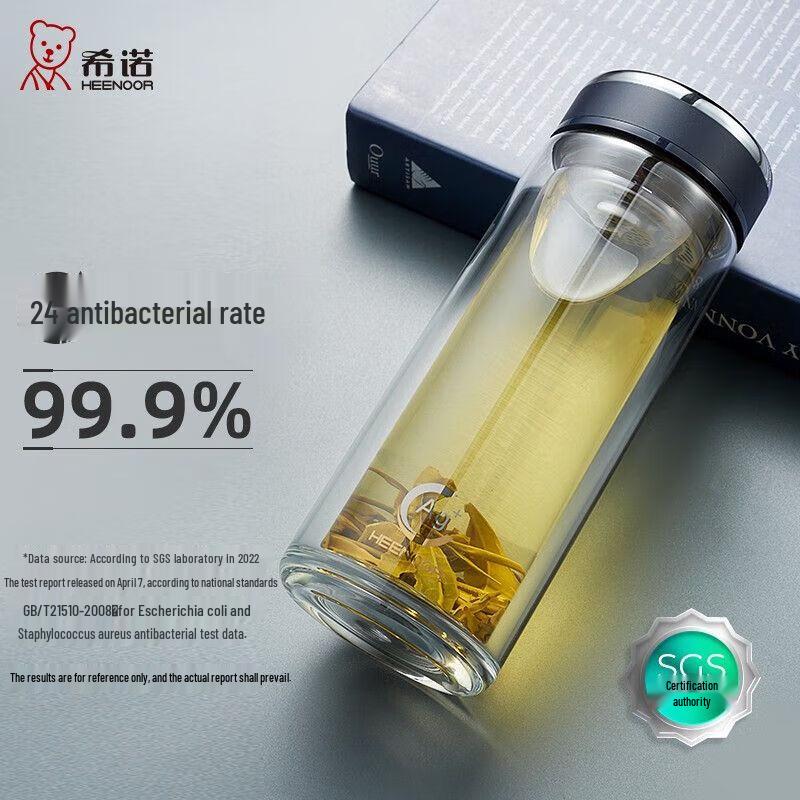 Heenoor Double-Layer Glass Water Bottle with Filter