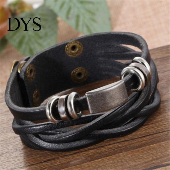 Men Vintage Braided Faux Leather Stainless Steel Cuff Bangle Bracelet Wristband
