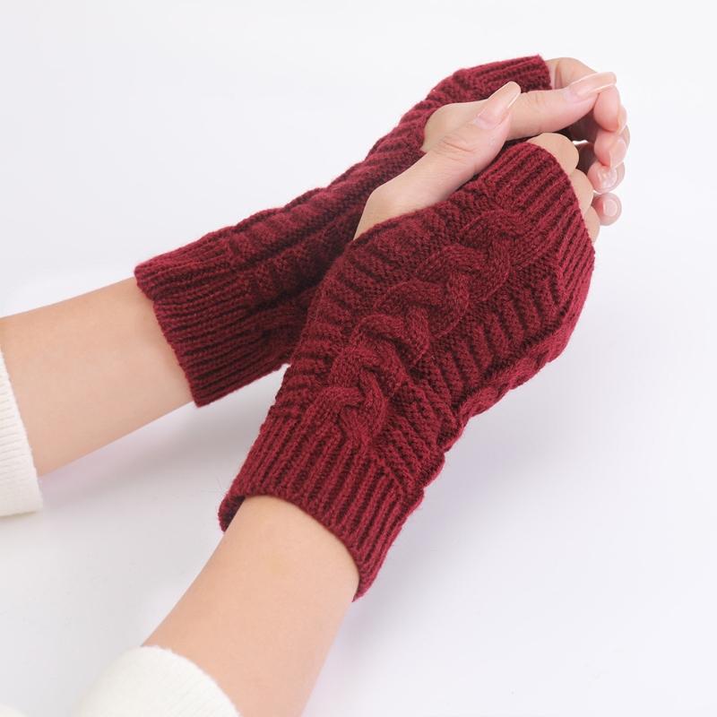 1 Pair Acrylic  Unisex Comfortable Short Figure 8 Twist Half Fingerless Gloves for Typing for Men and Women