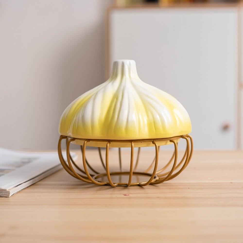 Space Saving Garlic Ginger Basket Ceramic Kitchen Shelf Garlic Shape Storage Basket Kitchen Yellow Gold