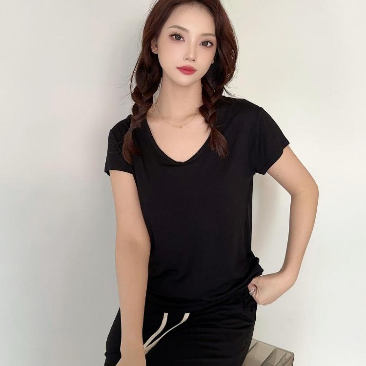 Plus Size Women's Loose U Neck Short Sleeve Modal Tee Thin Solid Color Tshirt All Match Tops M to 6XL