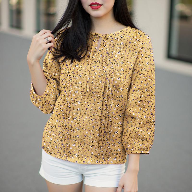 ZANZEA Women Casual Round Neck 3/4 Skeeve Loose Floral Blouse