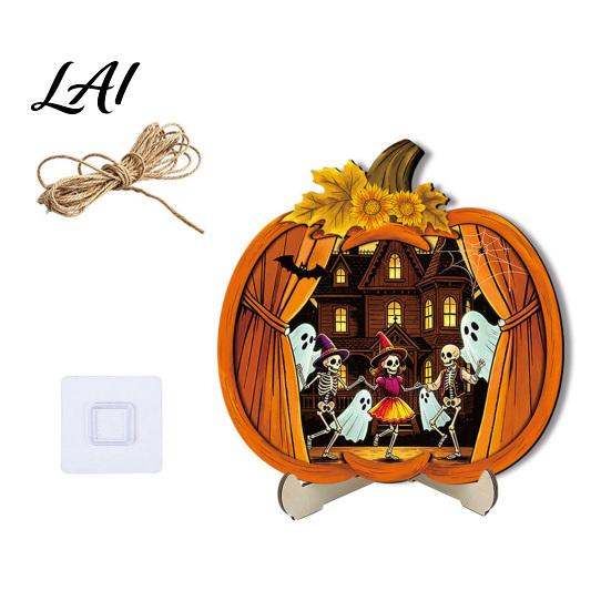Cool Patterned Ornaments Halloween Door Sign Glowing Ghost Hanging Decor Wooden LED Window Reusable Party Supplies Ornament for Party Spooky
