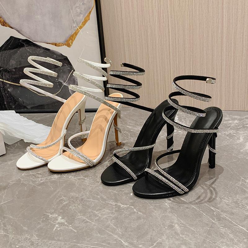 Xibeilove  Summer Fashion Rhinestone Sandals Women's Super High Heel Wrapped Open Toe Banquet Wedding Shoes Size 35-42