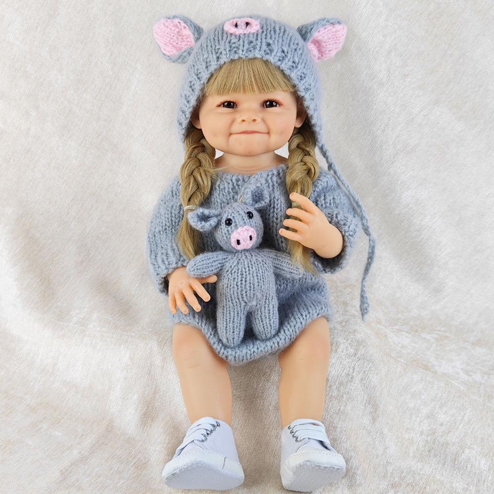 Adorable Pig Sweater Set for 55cm Realistic Doll - DIY Hairstyle & Dress-up Companion Gift