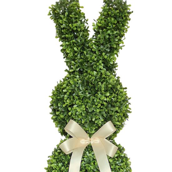 2 Pcs Artificial Bunny Topiary Tree with Spike UV-Resistant Spring Faux Boxwood Bushes Fake Rabbit Shaped Shrubs for Garden Patio Front Porch Indoor