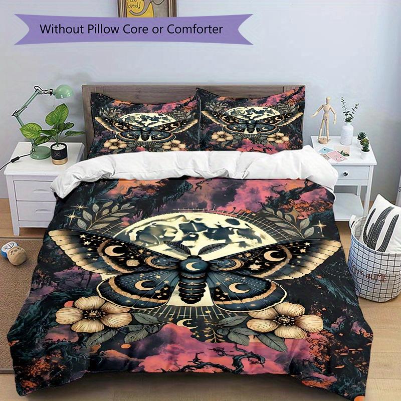 3pcs Moonlit Moth Bedding Cover Set, Fashion Classic Popular Print Bedding Set, Soft Comfortable, All - Season Use, For Bedroom190