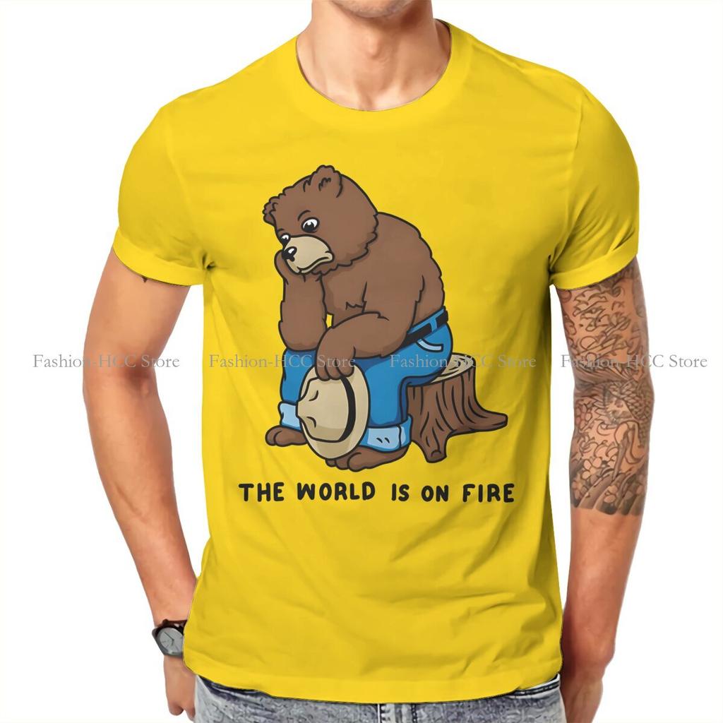 Smokey The Bear The World Is On Fire T Shirt Vintage Grunge Teenager Summer Large Cotton Unisexs Clothes Harajuku Crewneck Tshirt