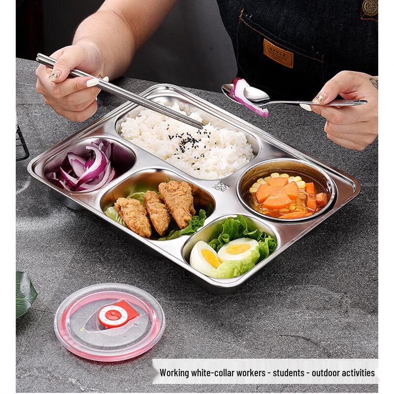 304 Stainless Steel Square Divided Lunch Tray with Lid