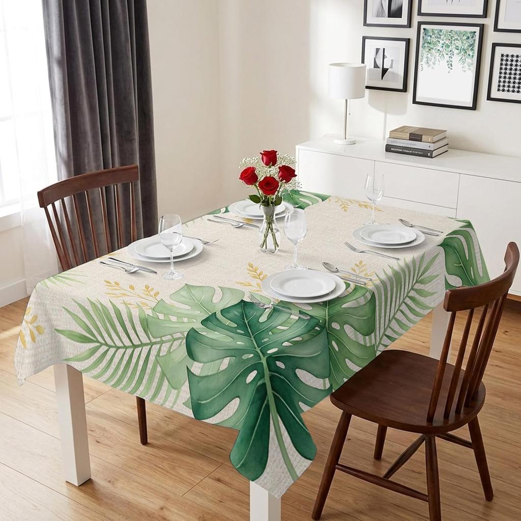 Summer Green Palm Leaf Rectangle Tablecloth for Table Decor Reusable Kitchen Dining Tablecloth Wedding Party Decorations