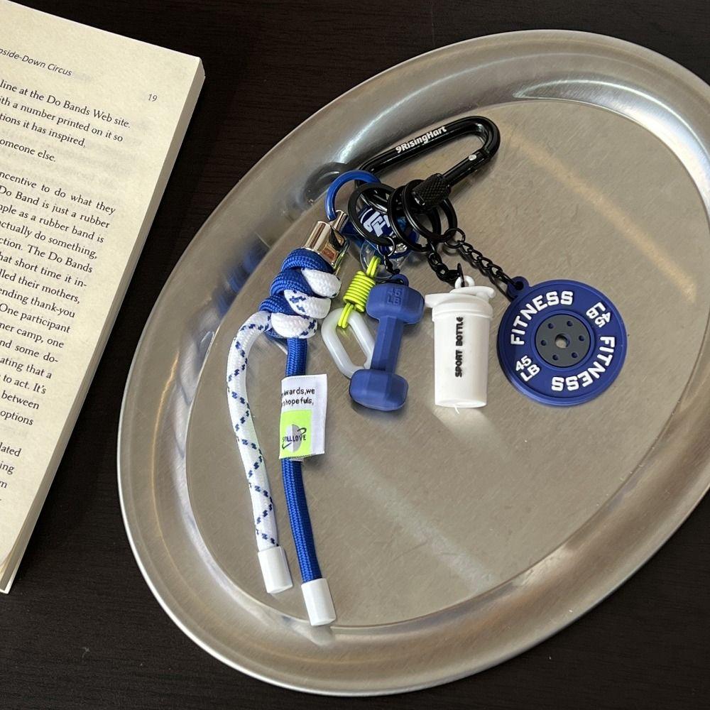 Mini Barbell Plates Key Chain with D-shaped Buckle Simulation Dumbbells Keyring  Gifts