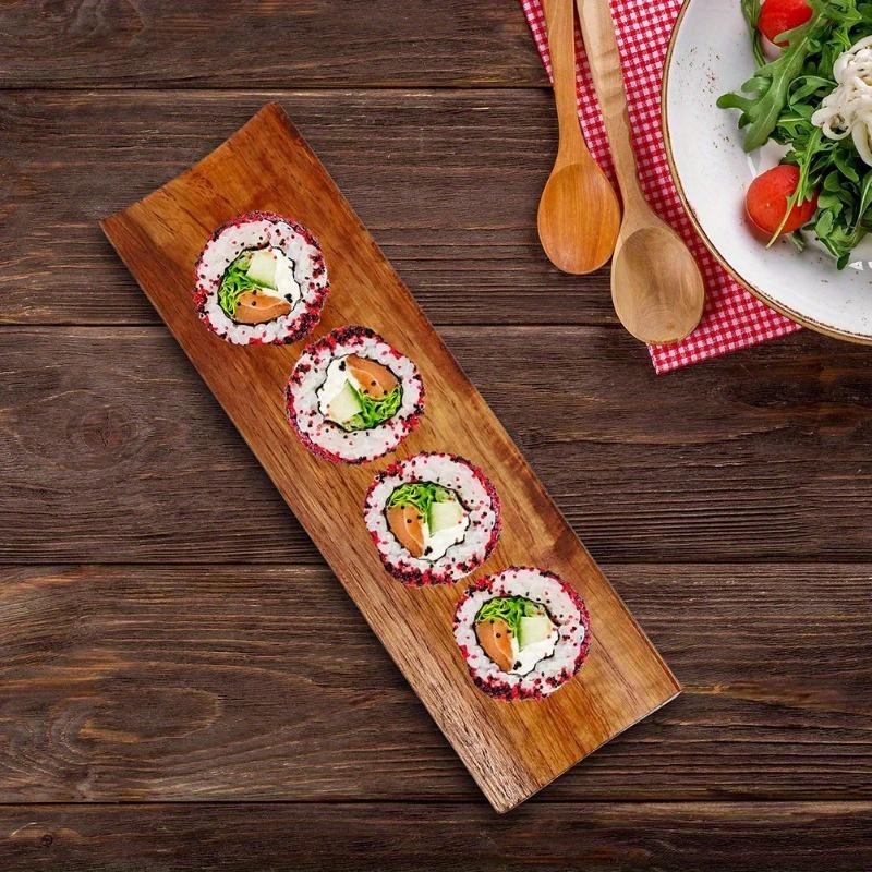 2PCS Solid Wood Napkin Holder Wood Rectangular Dim Sum Plate Sushi Plate Potsticker Plate Dumplings Plate