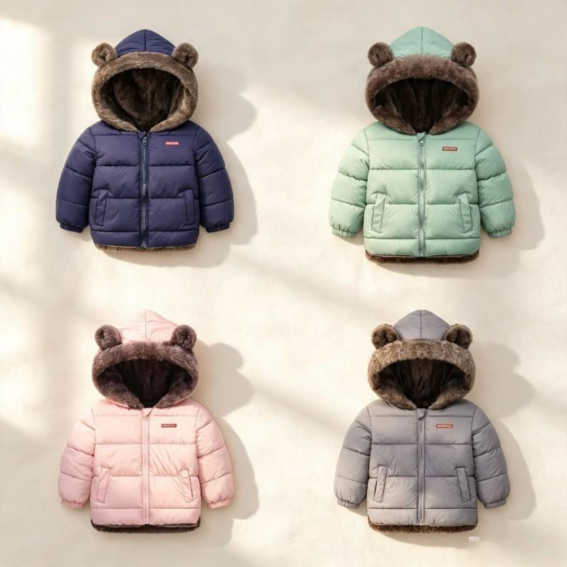 2026 Kids Thick Puffer Jacket With Hood Cartoon Print Warm Cotton Coat Boys Girls 3-8 Years Winter