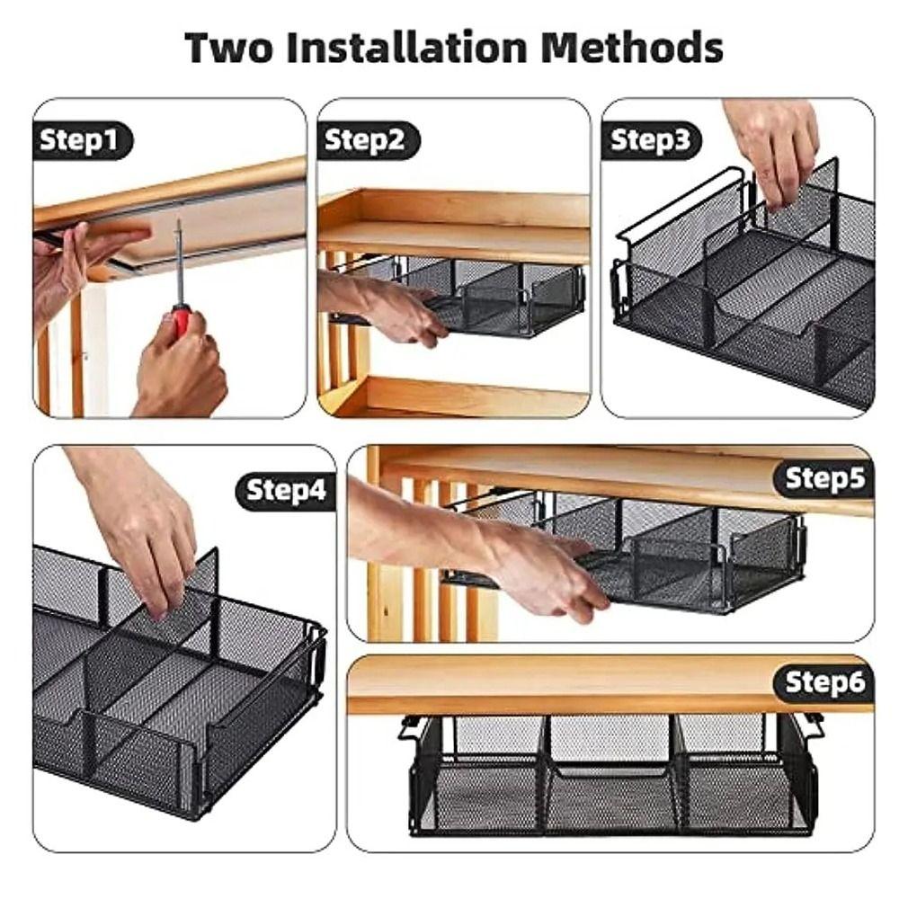 Space Saving Under Desk Drawer Large Capacity Desk Hanging Tray Metal Storage Basket  Household