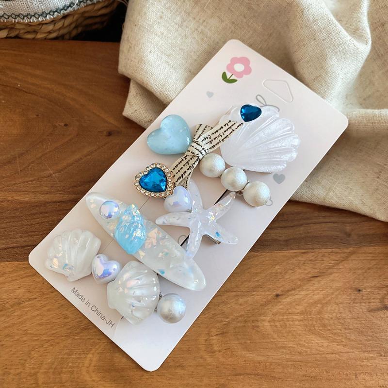 Diamond-encrusted Shell Starfish Pearl Hairpin Set, Sweet and Fashionable, Foreign Style, Duck Bill Clip On the Back of the Head, Light Luxury Niche 