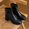 Low-barrel Elastic Thin Leather Women's Boots Square Head Rear Zipper British Fashion Short Boots for Women