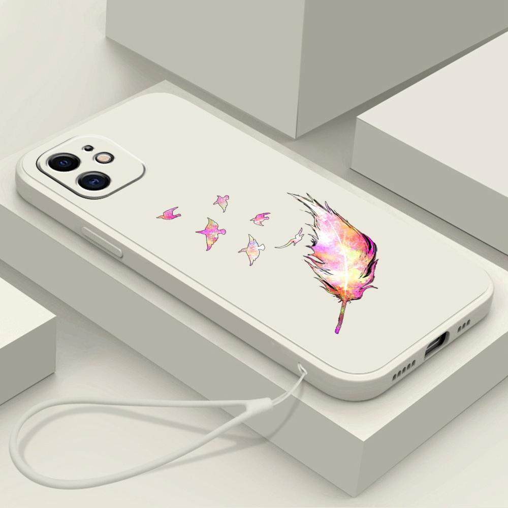 N76 Butterfly with Lanyard Silicone Straight Edge Phone Cases for Xiaomi Poco X5 F6 Redmi Note 13 Pro 12C Realme C55 Huawei Shockproof Cover