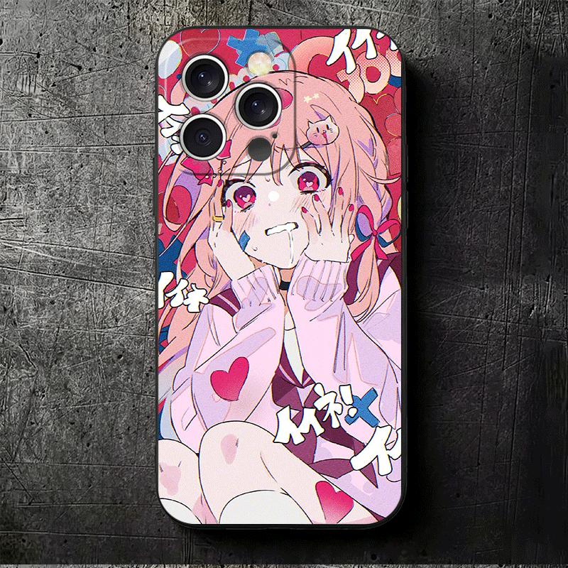 Anime Kwaii Girl Ins Style Soft Phone Case for iPhone 16 16E 17 Air 15 Pro Max 14 Plus 13 Mini 11 12 7 Black Cover Back Shell