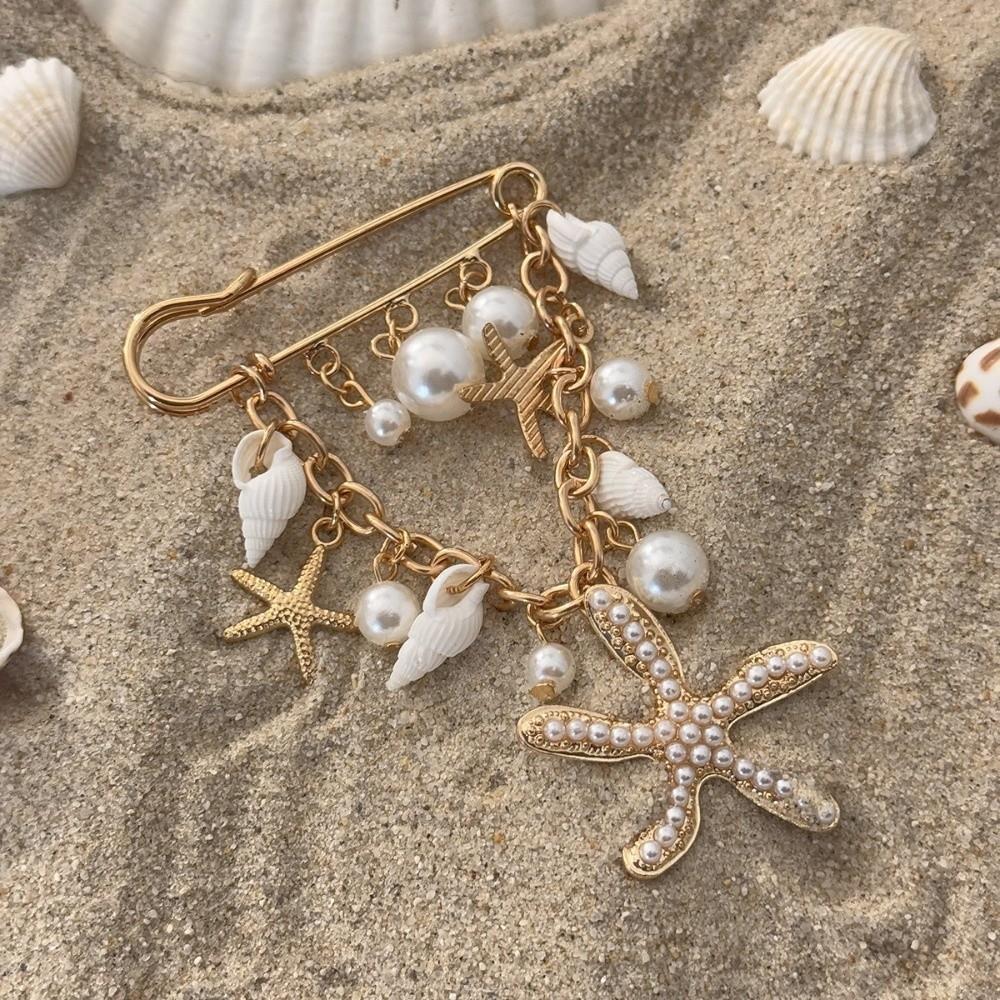 Ocean Style Seashell Brooch Multi-use Pearl Brooch Delicate Gloss Beach Brooch Summer Party