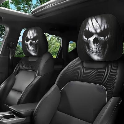 Breathable Dustproof Elastic Car Headrest Cover Universal Skull Pattern Seat Protector