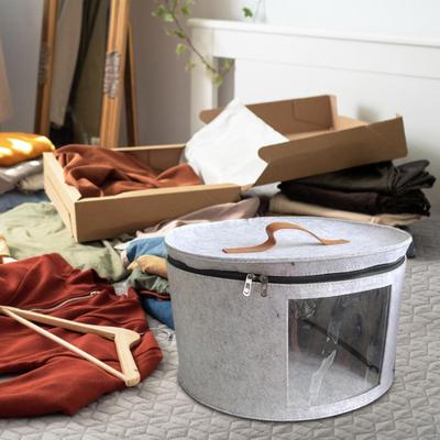 Felt Organizer for Hats with Lid, Round Container Closet And Travel