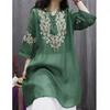 Vintage Cotton Linen Embroidery Long Sleeve Loose Casual Shirt Dress
