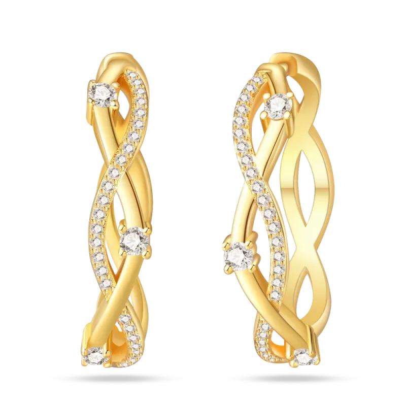 Original New In 925 Silver Gold Star And Moon Pave Colored Zircon Earrings For Women Trending Fashion Jewelry Birthday Gift