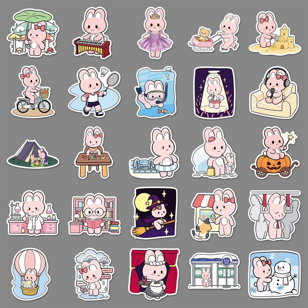 51 Cute Pink Rabbit Cartoon Stickers for Notebook, Water Bottle, and Phone Case