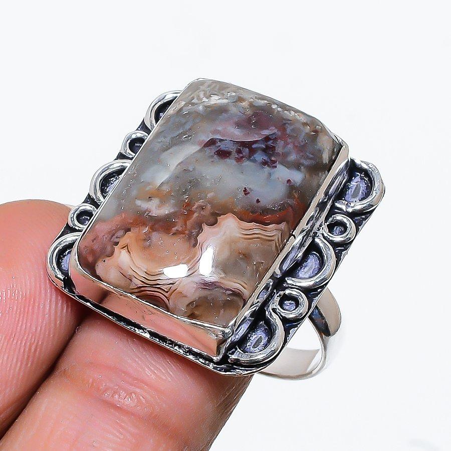 

Natural Crazy Lace Agate Gemstone Handmade 925 Sterling Silver Ring S.7.5 d7r58