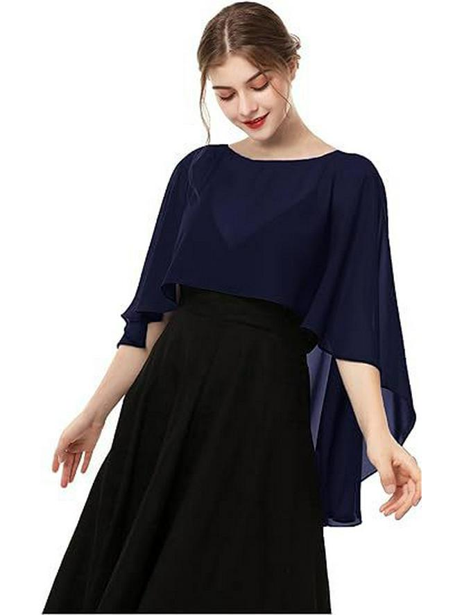 

Женская шифоновая шаль: Вечернее болеро, Свадебный кардиган или Аксессуар для защиты от солнца One Size темно-синий