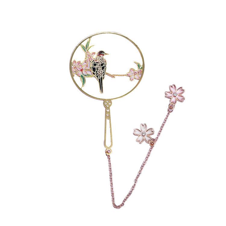 

Metal Round Fan Bookmark Chinese Retro Color Drip Oil Tassel Round Fan Bookmark Student Supplies Retro Bookmark Gift