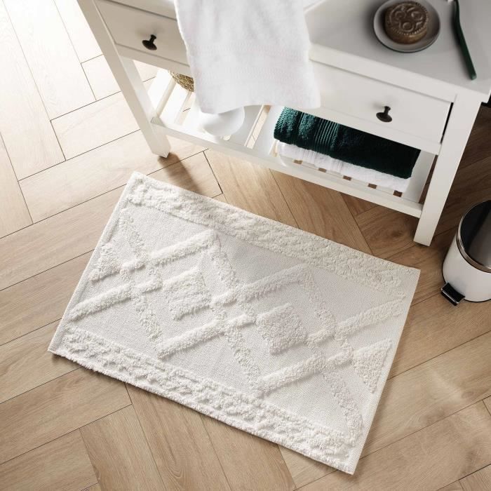 Bath Mat - Gladis - Tufted Jacquard - 100% Cotton - White