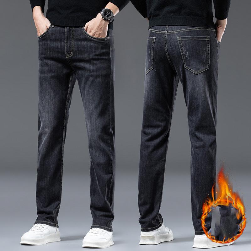 

Весна и осень зима новые мужские плюшевые джинсы стройнящие прямые эластичные деловые универсальные длинные брюки 40