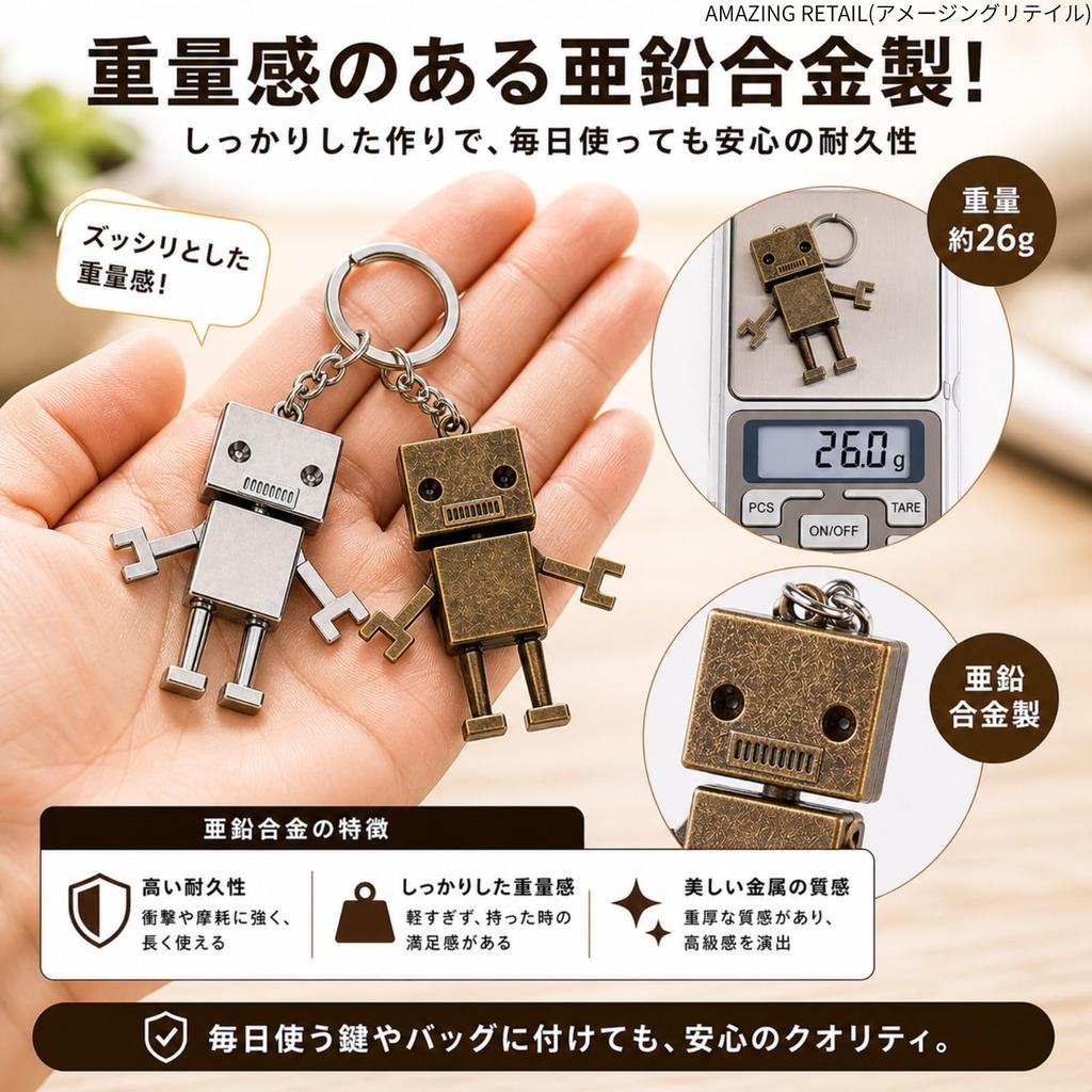 Retro Roboter Beweglich Zink Tasche Doppel für Schlüssel [Erstaunlicher Einzelhandel] Schlüsselanhänger, Metall, Figur, Legierung, Zubehör, Ring, (Silber)