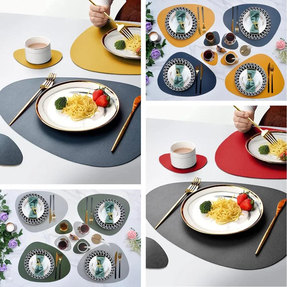 Faux Leather Placemats and Coaster Sets of 4 Dual-Sided PU Table Mat Hot Resistant Place Mats for Dining Table Christmas Decor