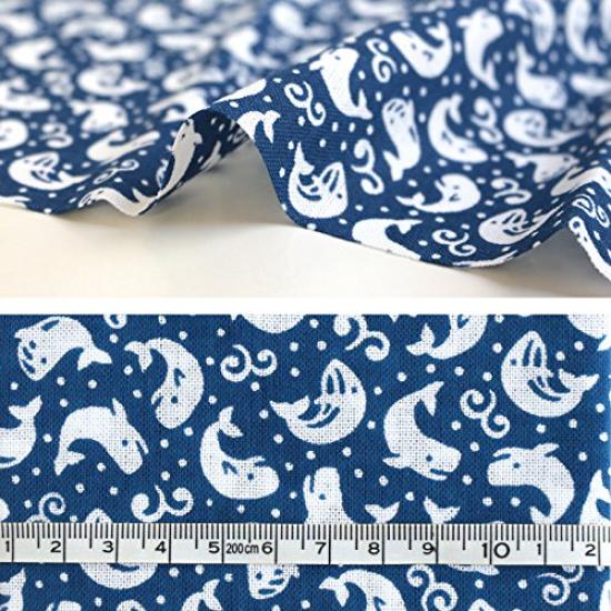 Small Patterned Tenugui Hand with Whale 33cm X for Crafts and Handmade (Japanese Towel) Design, 90cm, Blue, MYM33358, Items.