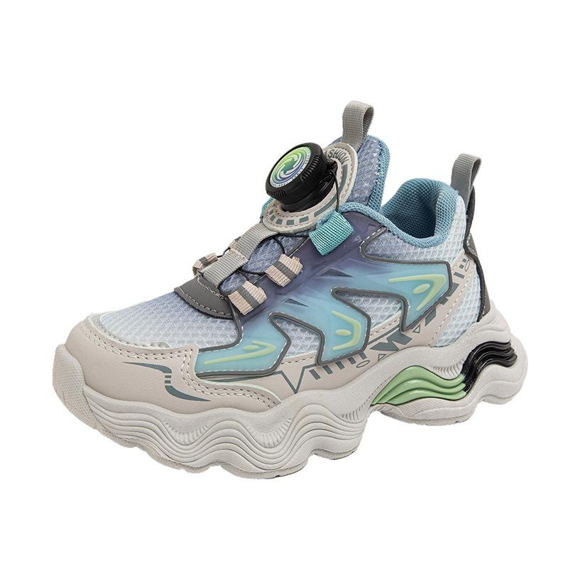 

Детские кроссовки 2025 для мальчиков, новые, с вращающейся кнопкой, дышащие, кроссовки для папы, сетчатые дышащие кроссовки для бега 31 yards inner length 19.5cm