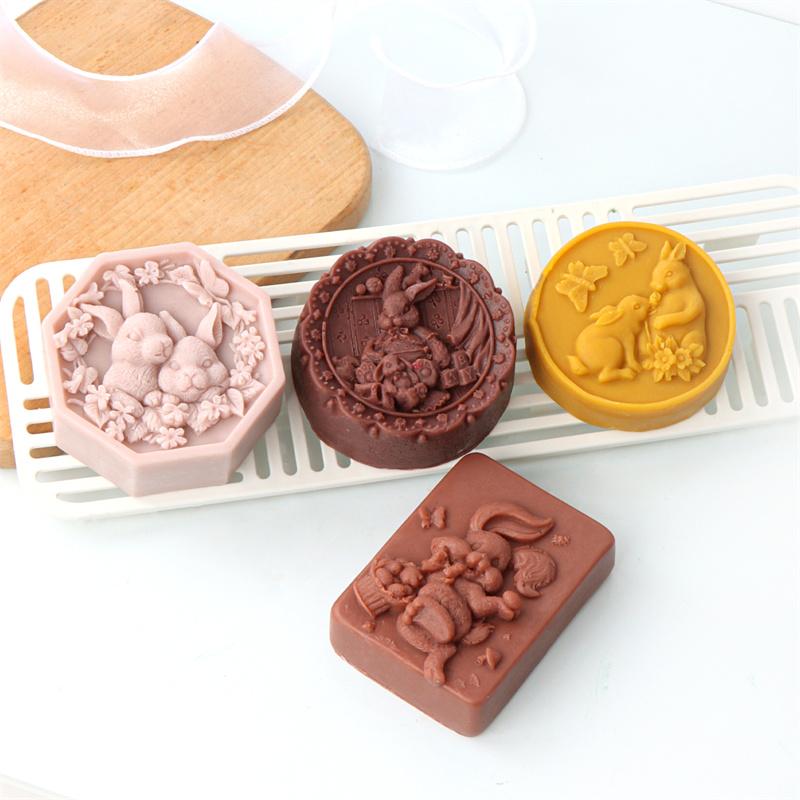 Easter Flower Rabbit Silicone Soap Mold DIY Happy Cute Rabbit Flower Pattern Butterfly Animal Relief Chocolate Cake Decor Gift