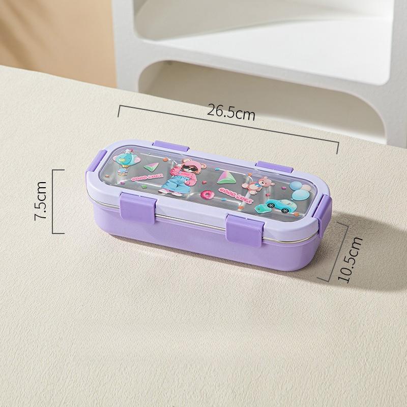 Cartoon Lunch Box Safe Rectangle Shape 304 Stainless Steel Office Workers Compartment Rectangle Container Food Preservation