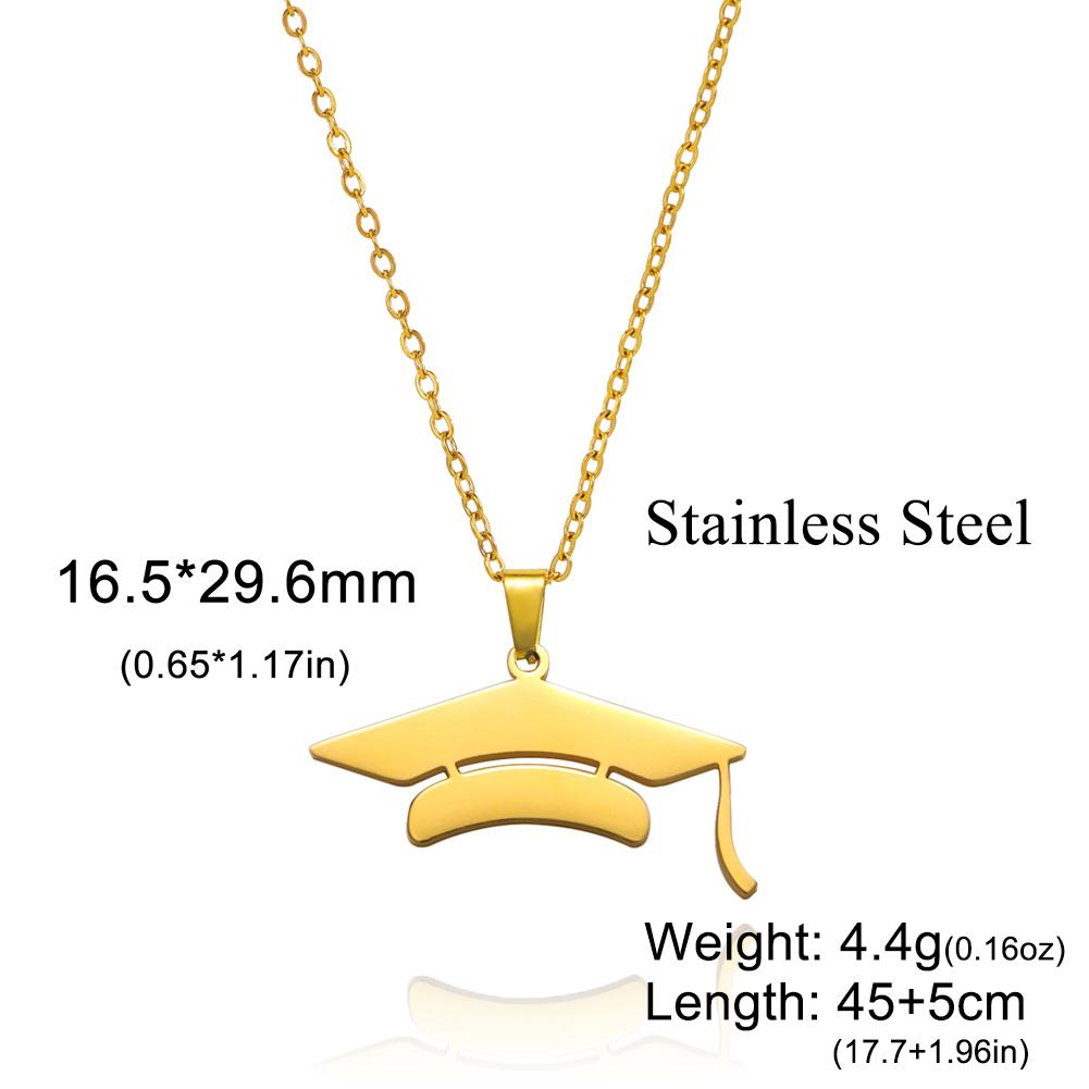 Lucktune Graduate Hat Pendant Necklace Stainless Steel Women Men Bachelor Cap Necklace School Graduation Jewelry Students Gift