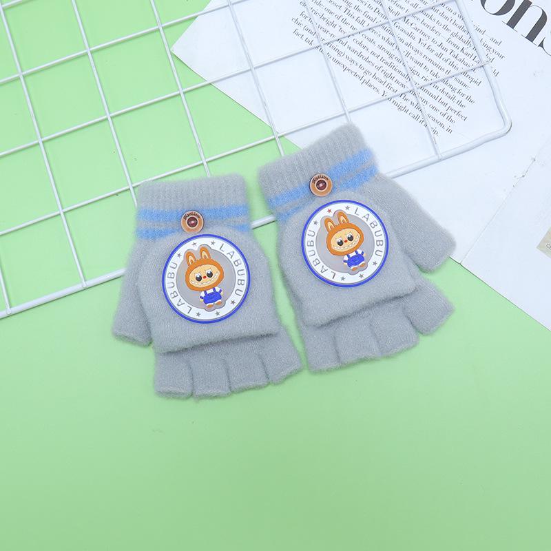 Children's Winter Wool Flip-Top Gloves - Warm, Cartoon Design for Elementary Boys & Girls
