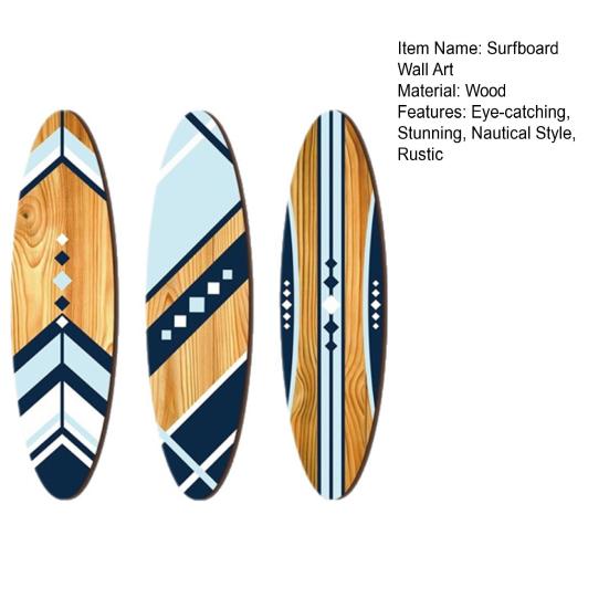 3 ks 12palcové velké námořní surfboardové nástěnné umění Dřevěný surfboard Závěsná pobřežní cedule pro obývací pokoj Ložnici Domácí dekorace