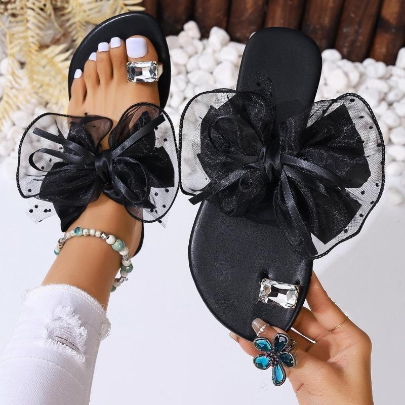 Female Summer New Bowtie Slippers Low Heel Beach Shoes Large Size 42 Lightweight Flip Flops Comfort Sandals Sandalias De Mujer